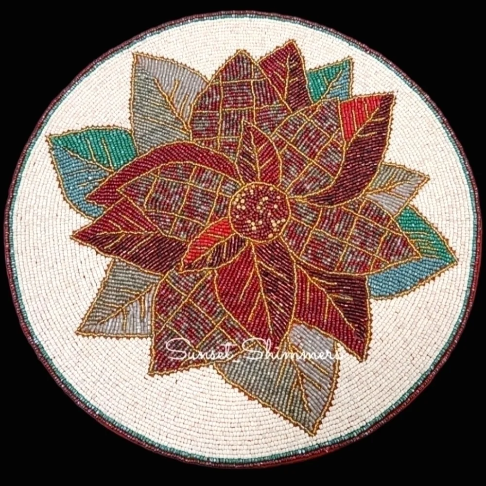 x4 Beaded Plaid Check POINSETTIA Christmas Placemat Chargers New Cynthia Rowley
